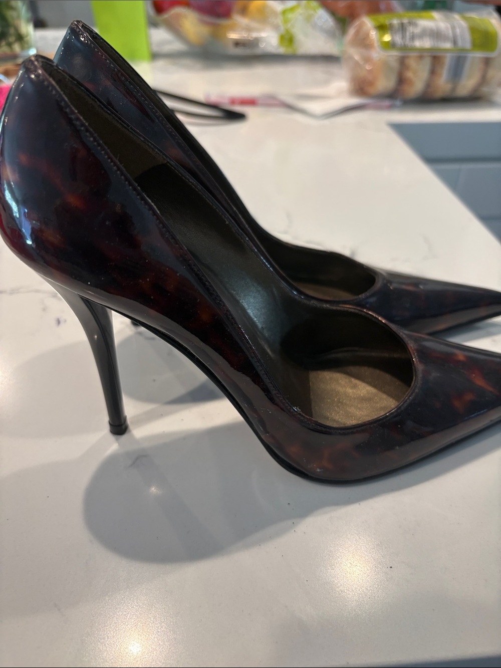Patent Tortoiseshell Pointed-Toe Stiletto Pump